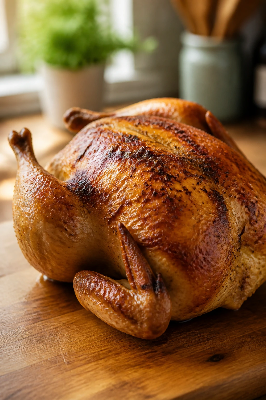 Rotisserie chicken on a kitchen counter ready for meal prep