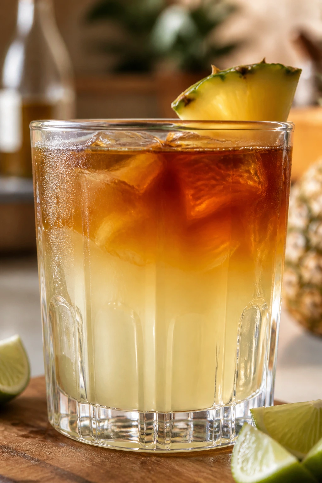 Glass with gradient rum illustrating white and dark rum blend