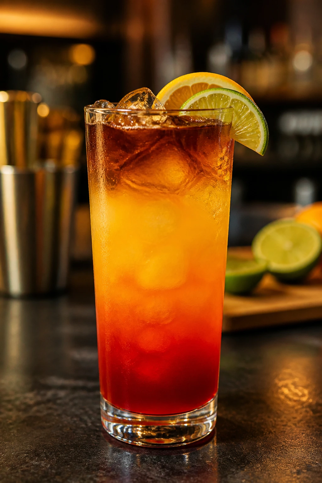 Malibu Sunset with dark rum float on top