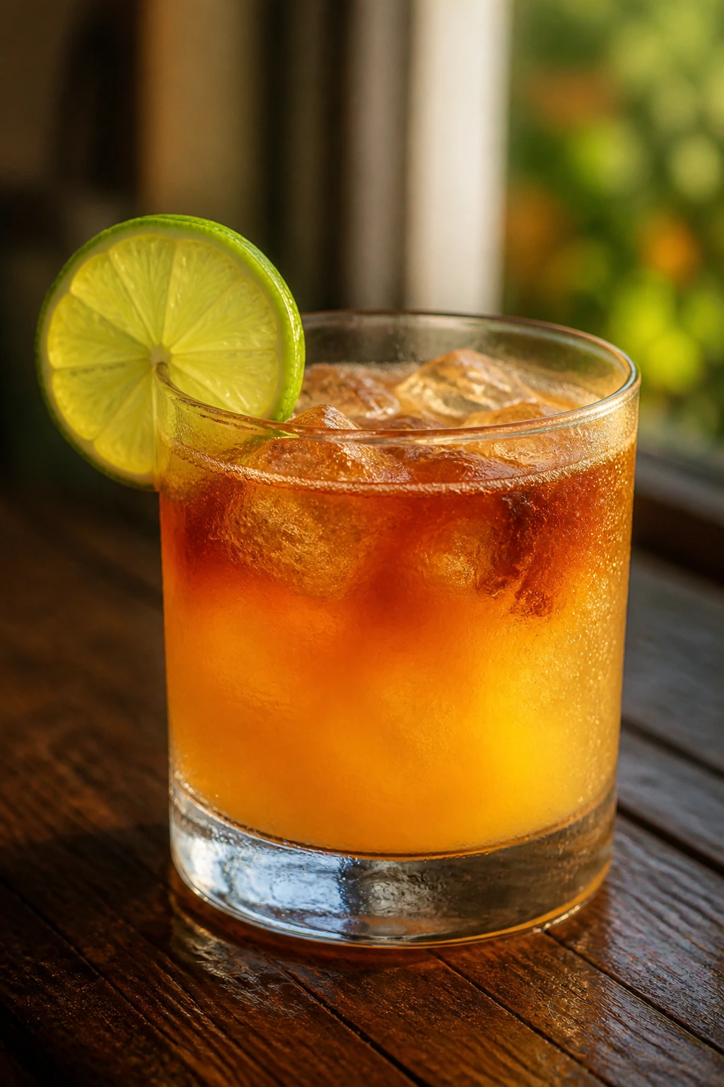 Balanced rum punch in a glass showing citrus notes and color balance