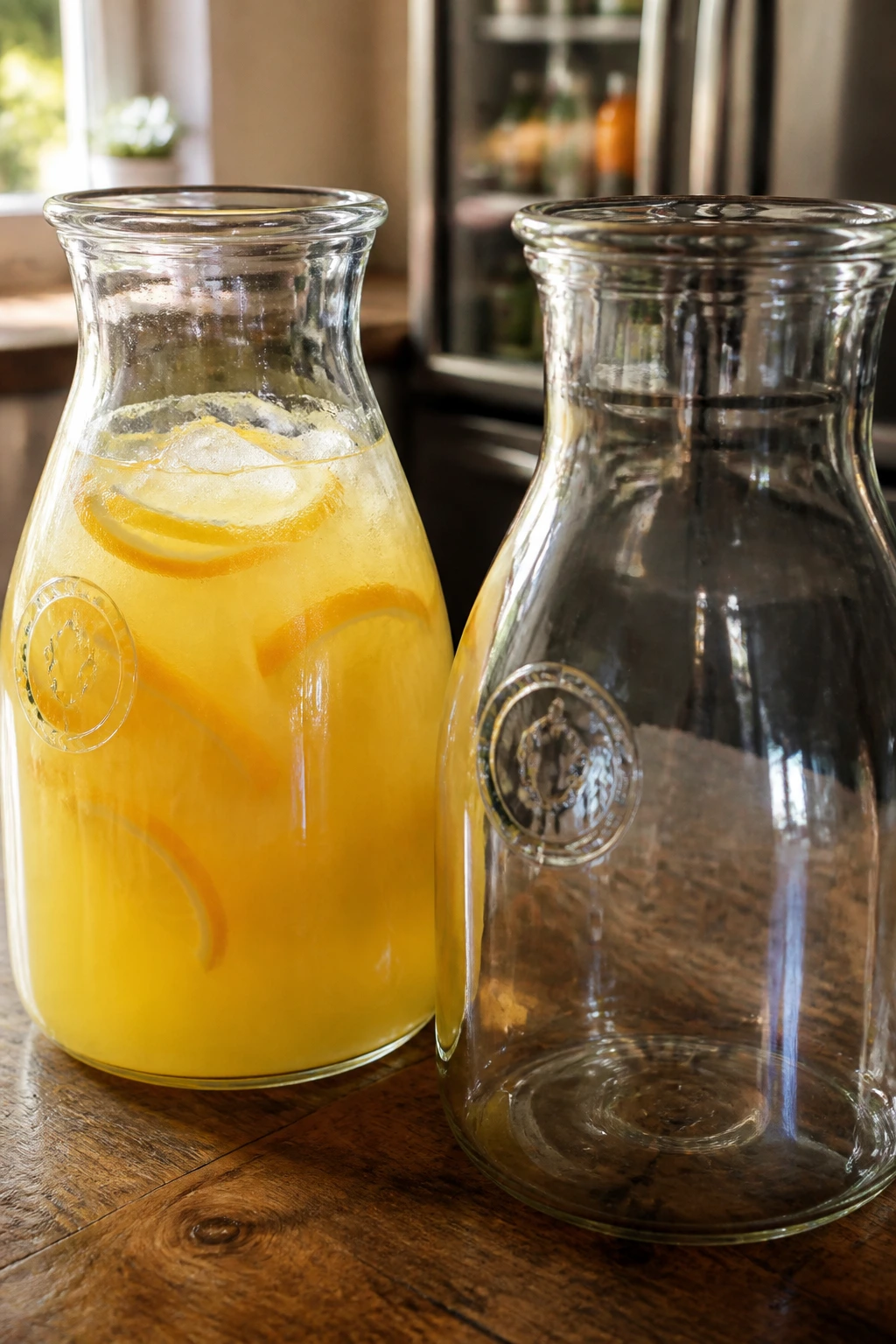 Front view of glass jars with punch base in a kitchen