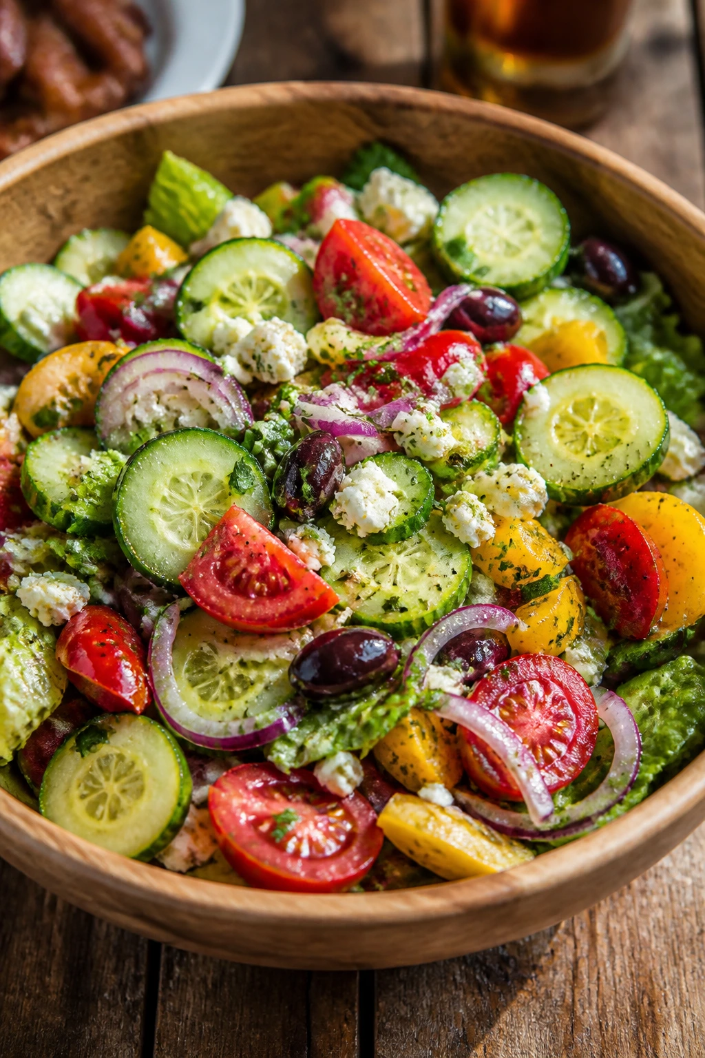 Vibrant salad bowl as the centerpiece at a summer cookout
