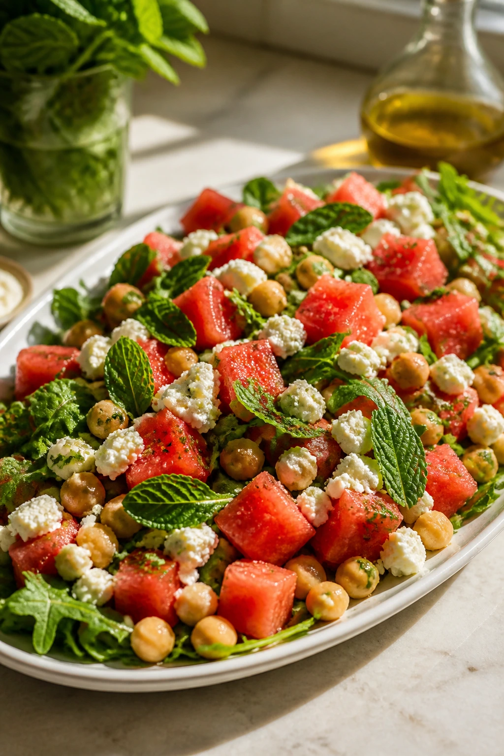 Watermelon feta salad with chickpeas variation