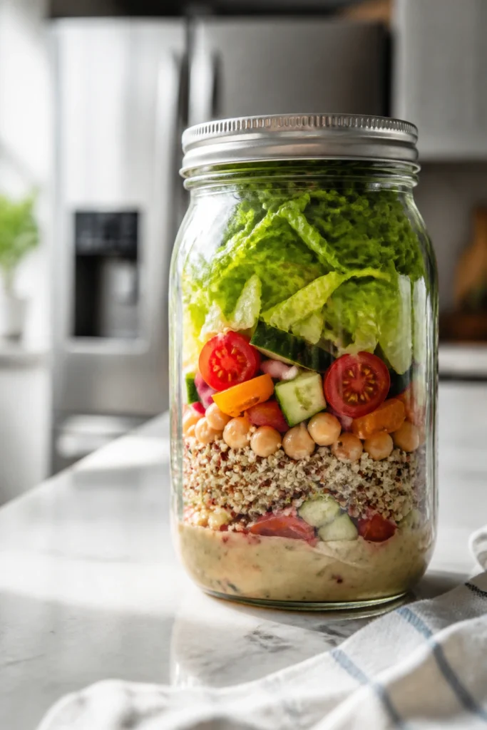 Hearty Mason Jar Salad with Homemade Dressing
