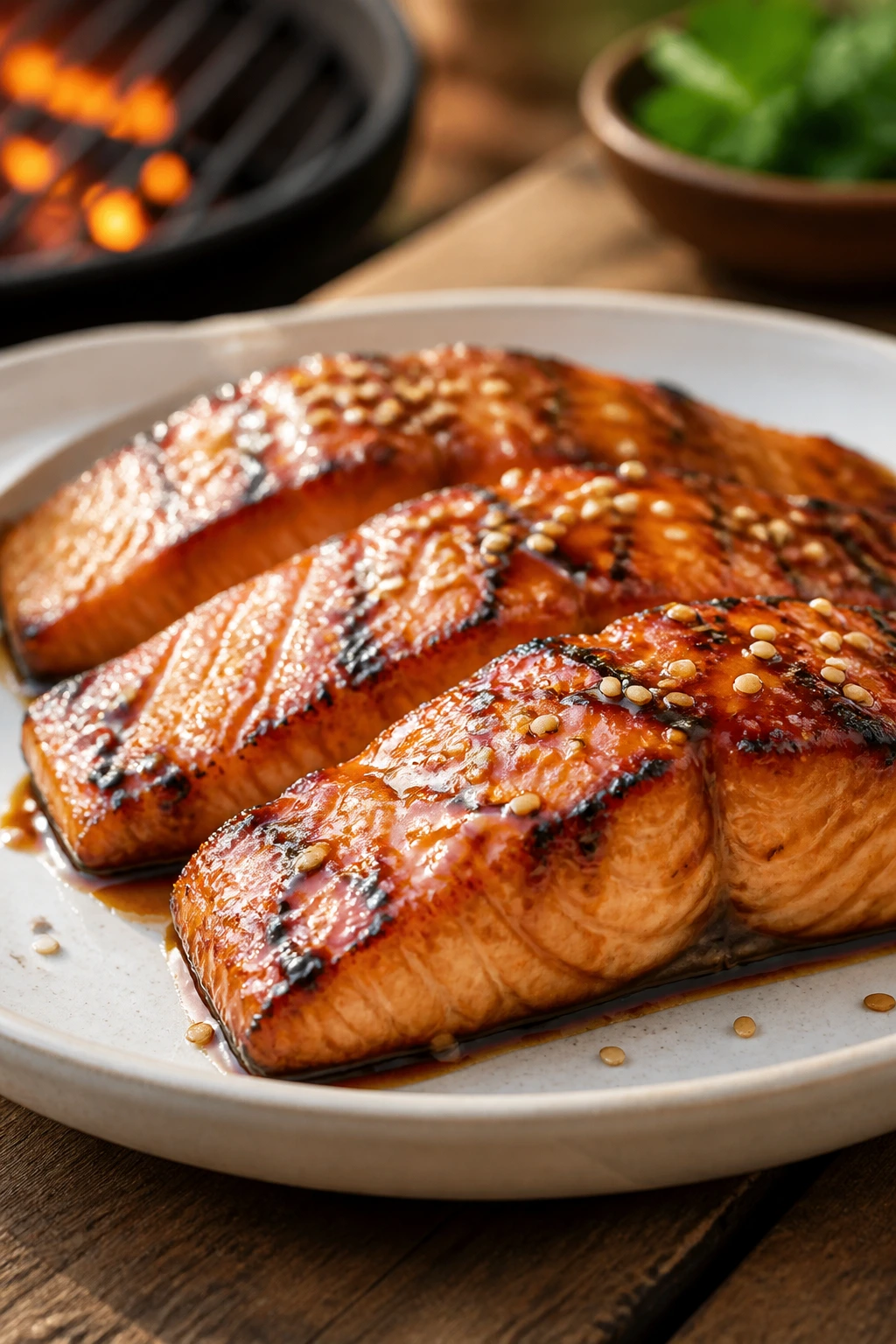 Salmon fillets with miso-maple glaze
