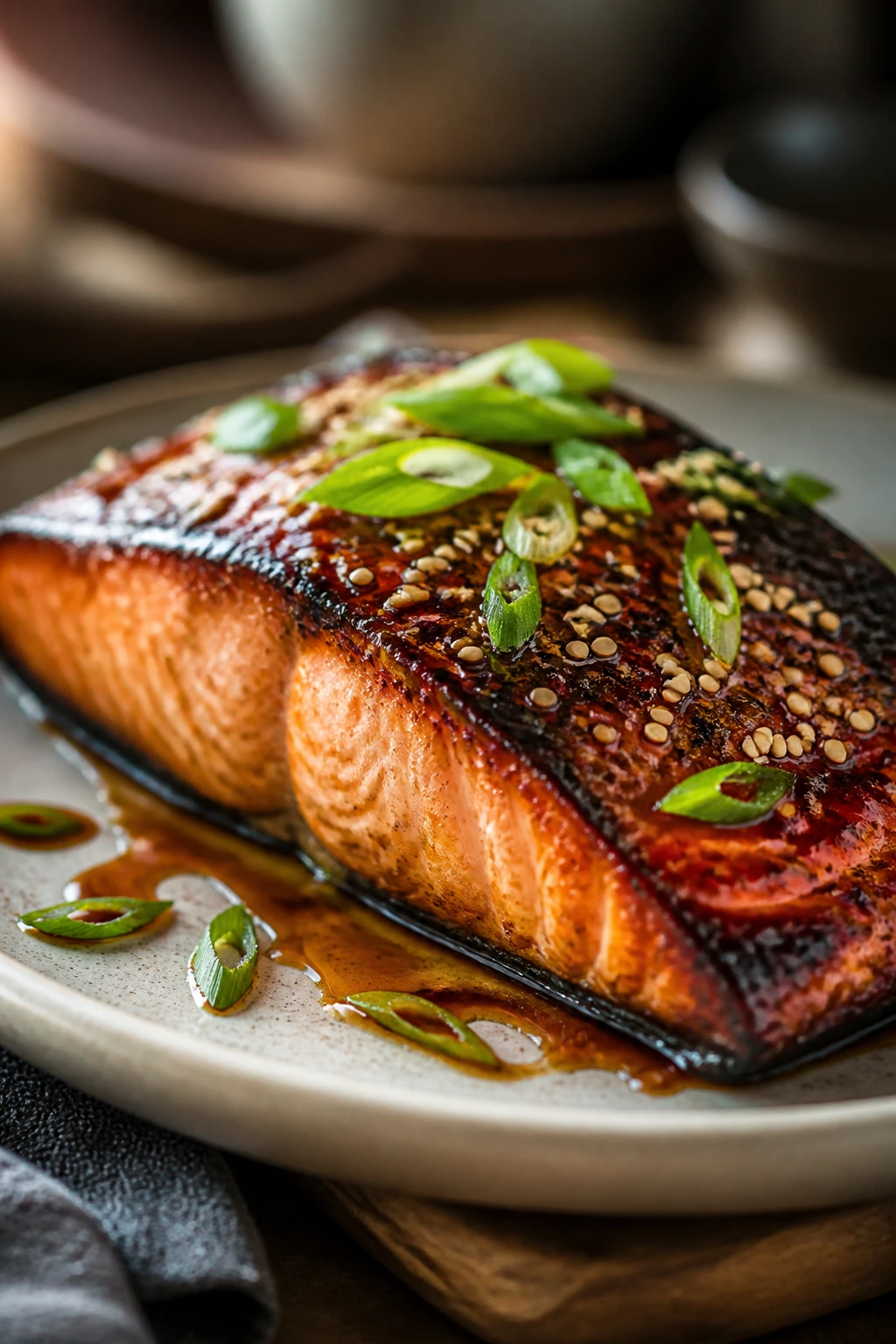 Salmon fillet with sesame glaze and seeds