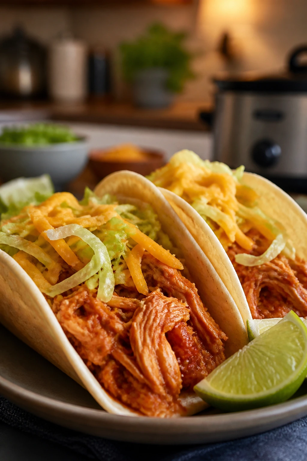 Close-up of salsa chicken tacos on a plate