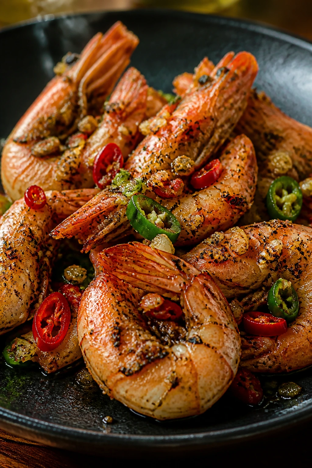 Large salt and pepper shrimp with garlic and chili