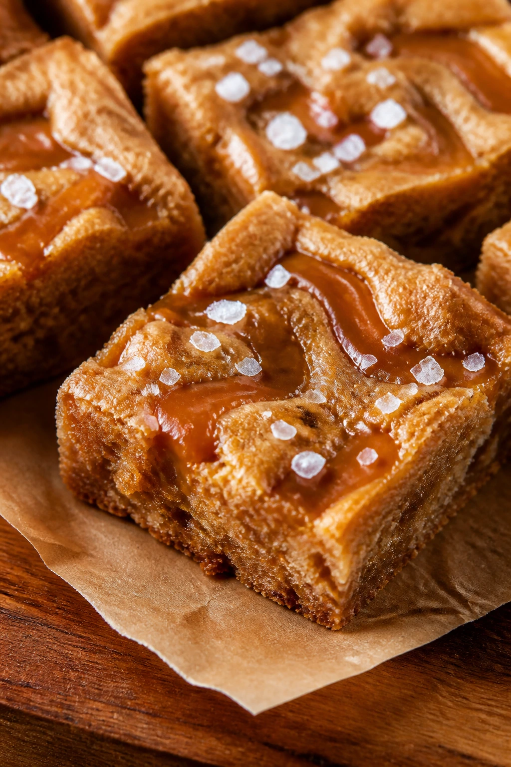 Blondie bar with caramel swirl and flaky sea salt