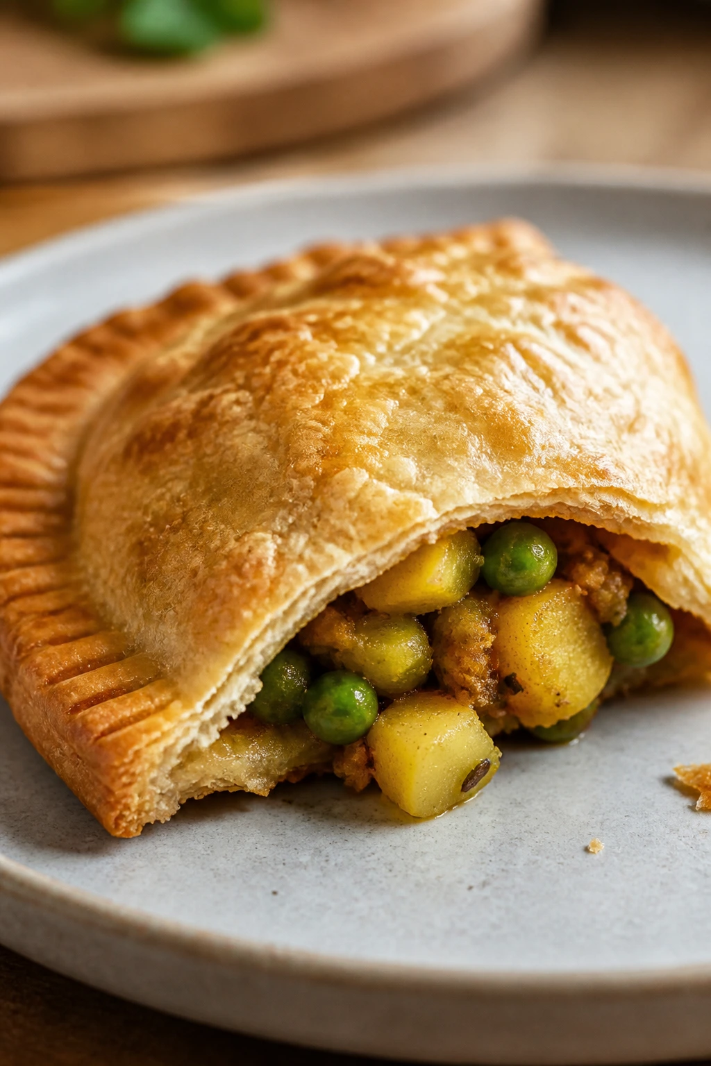 Golden crusted veggie samosa hand pie on plate