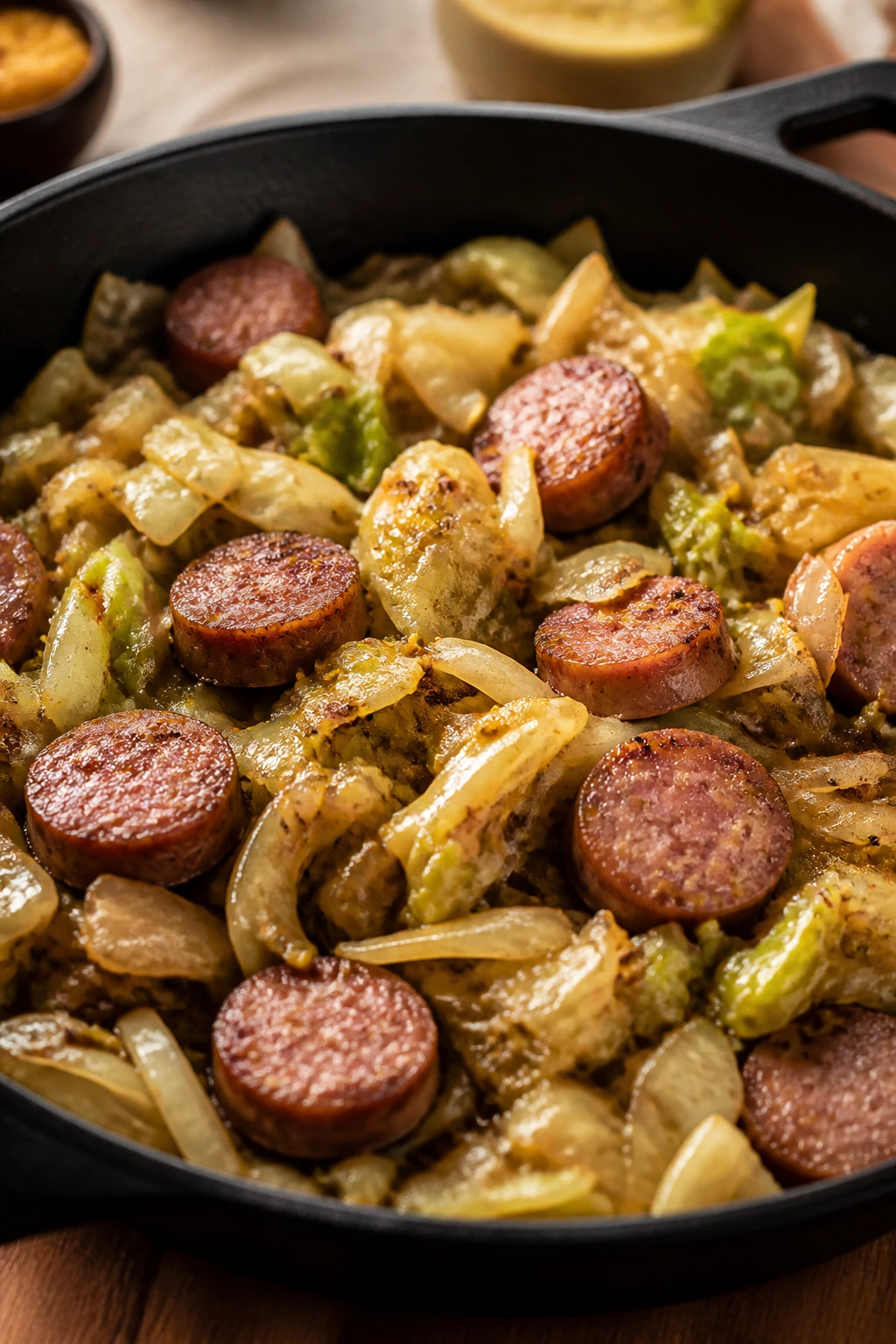 Sausage and cabbage skillet with mustard glaze