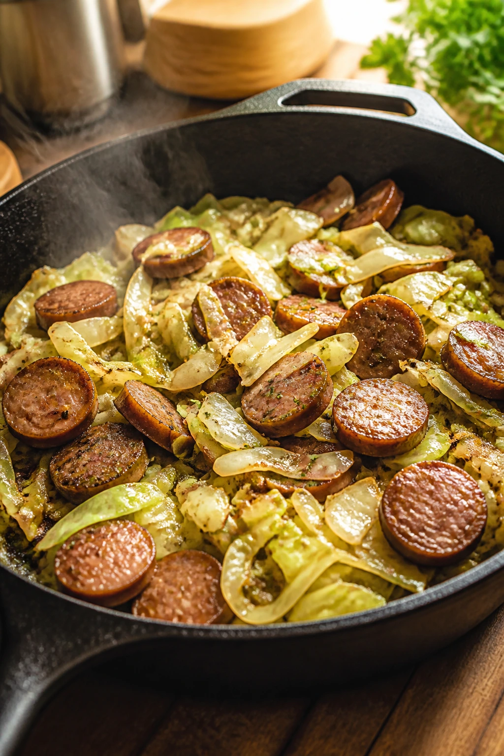Sausage and cabbage skillet with kielbasa and cabbage