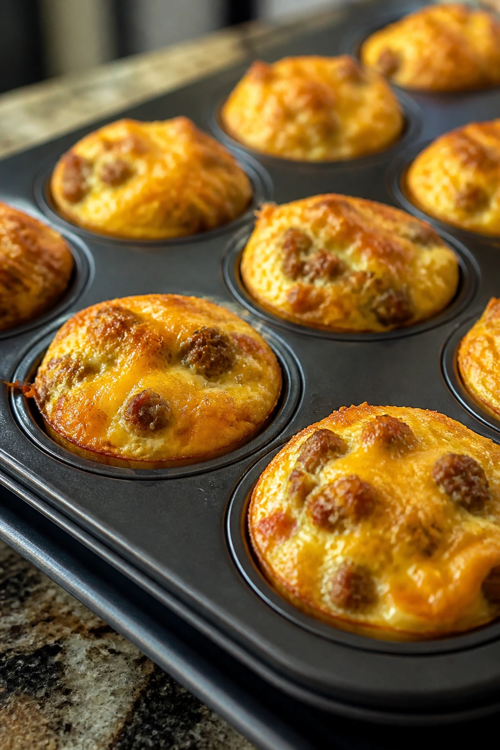 Muffin tin with sausage and egg cups