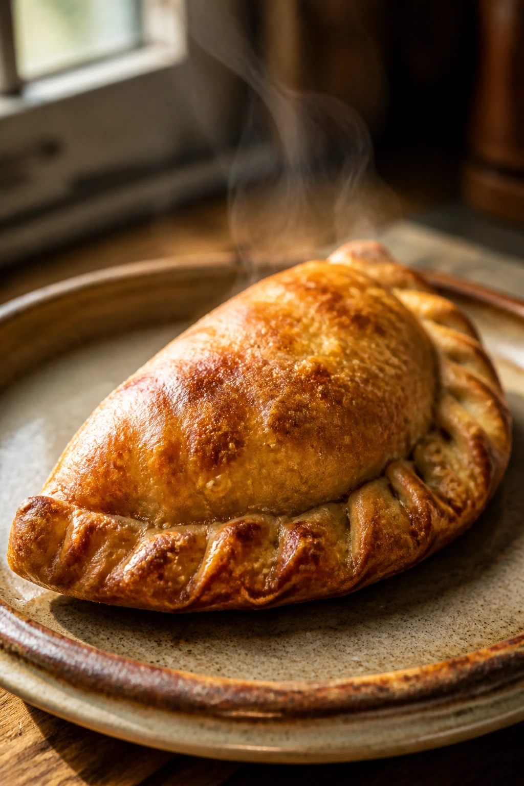 Golden sausage empanada on plate
