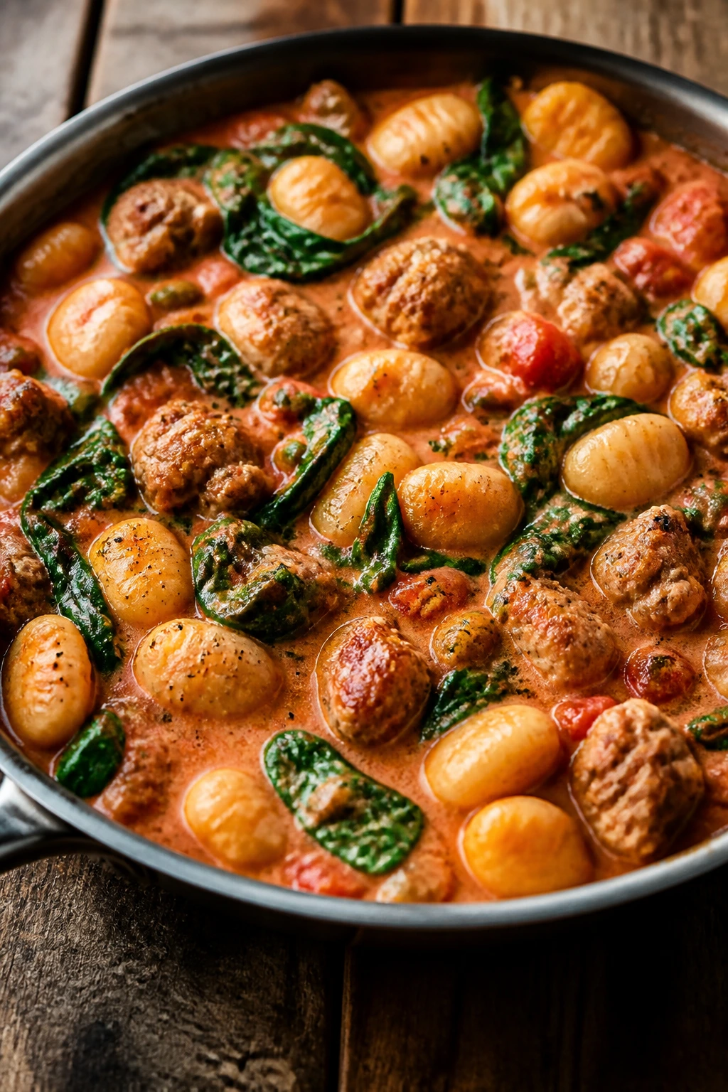 Sausage gnocchi skillet with spinach and cream sauce