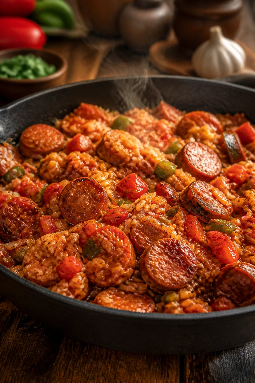 Sausage jambalaya with sausage and vegetables
