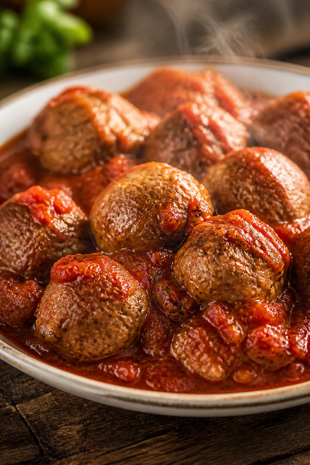 Meatballs in marinara sauce on plate