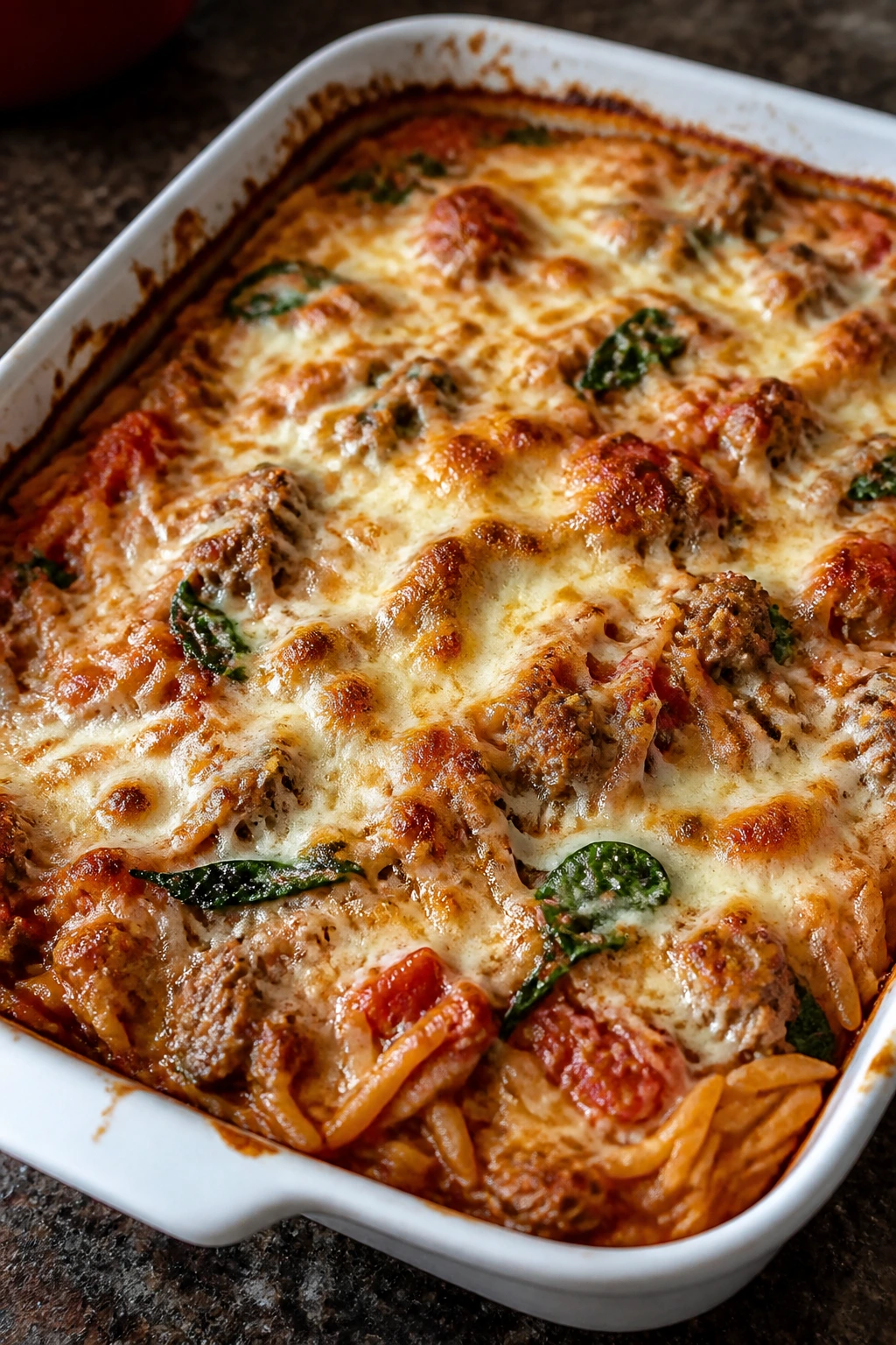 Sausage orzo bake with mozzarella