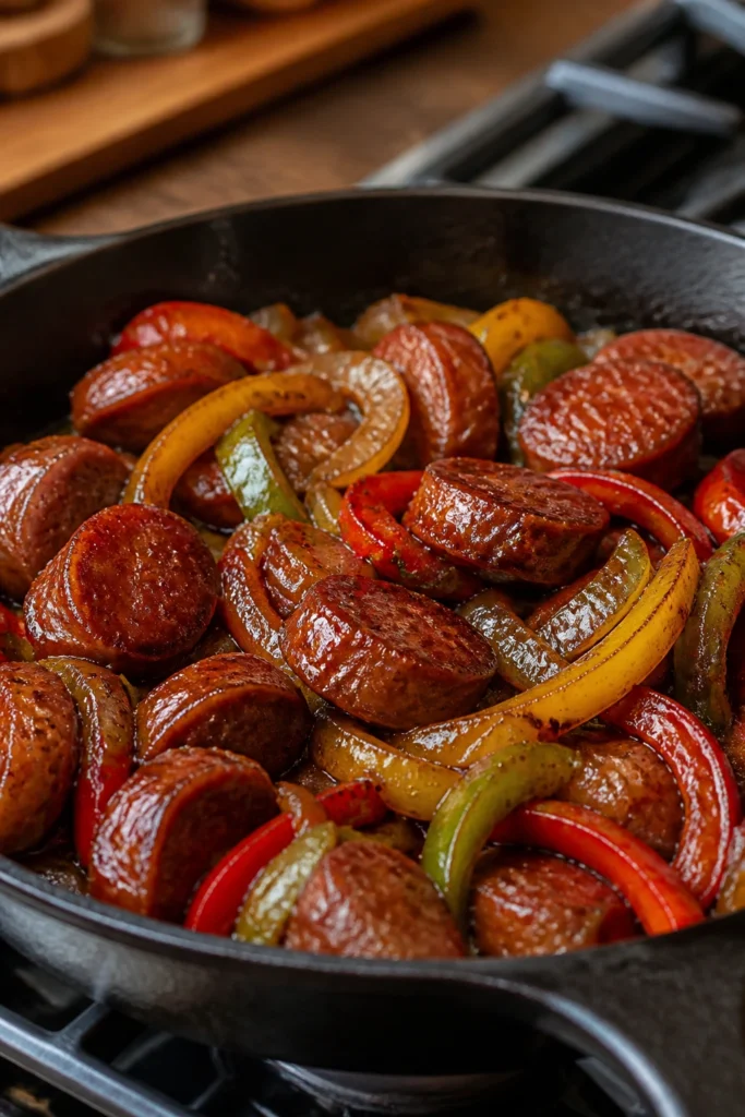 Juicy Sausage and Peppers with Brown Sugar Glaze