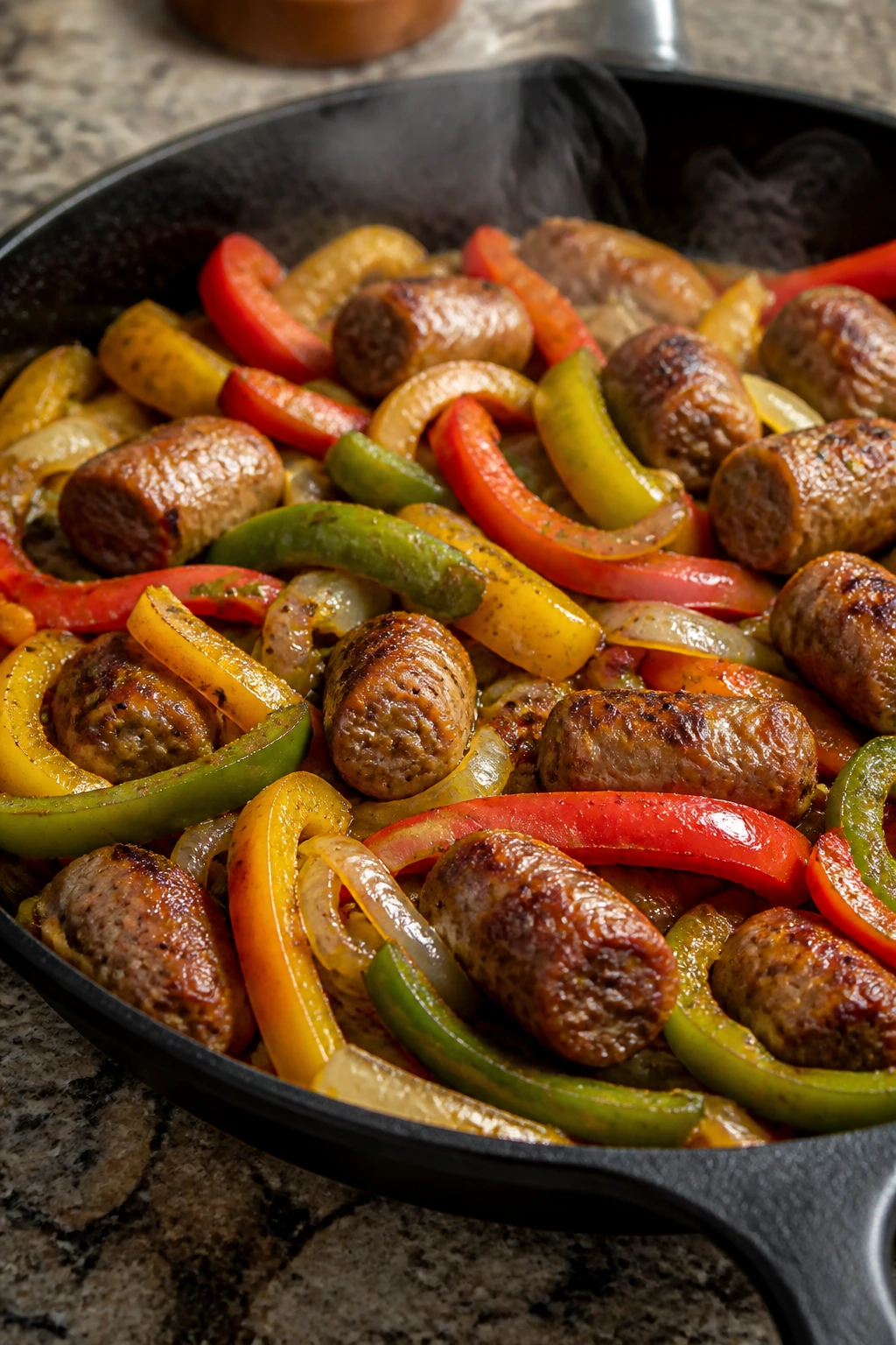 Sausage and peppers skillet with browned sausage and peppers
