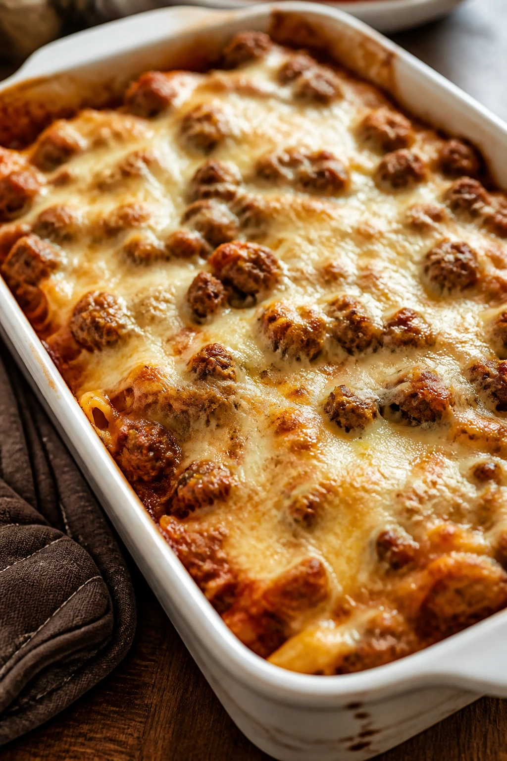 Sausage pizza casserole with bubbly cheese