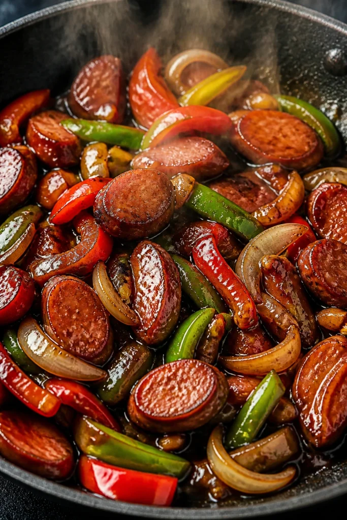 Sticky Smoked Sausage Stir Fry Better than Takeout