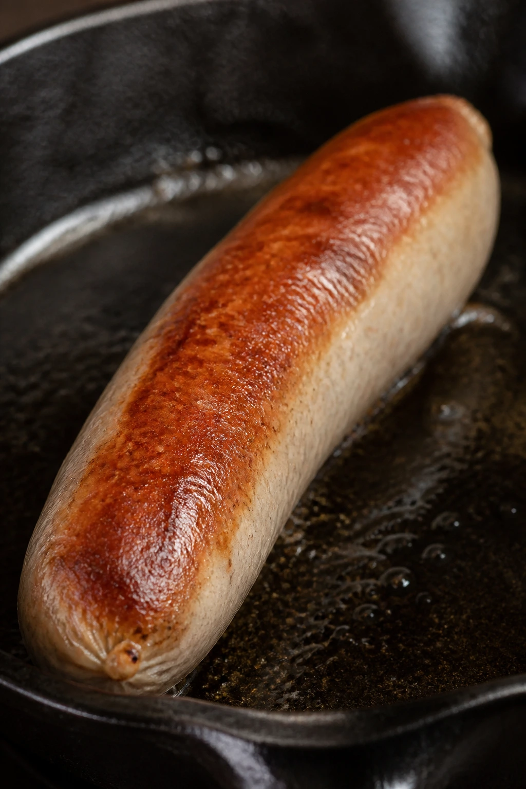 Sausage crust forming on one side in pan with minimal turning