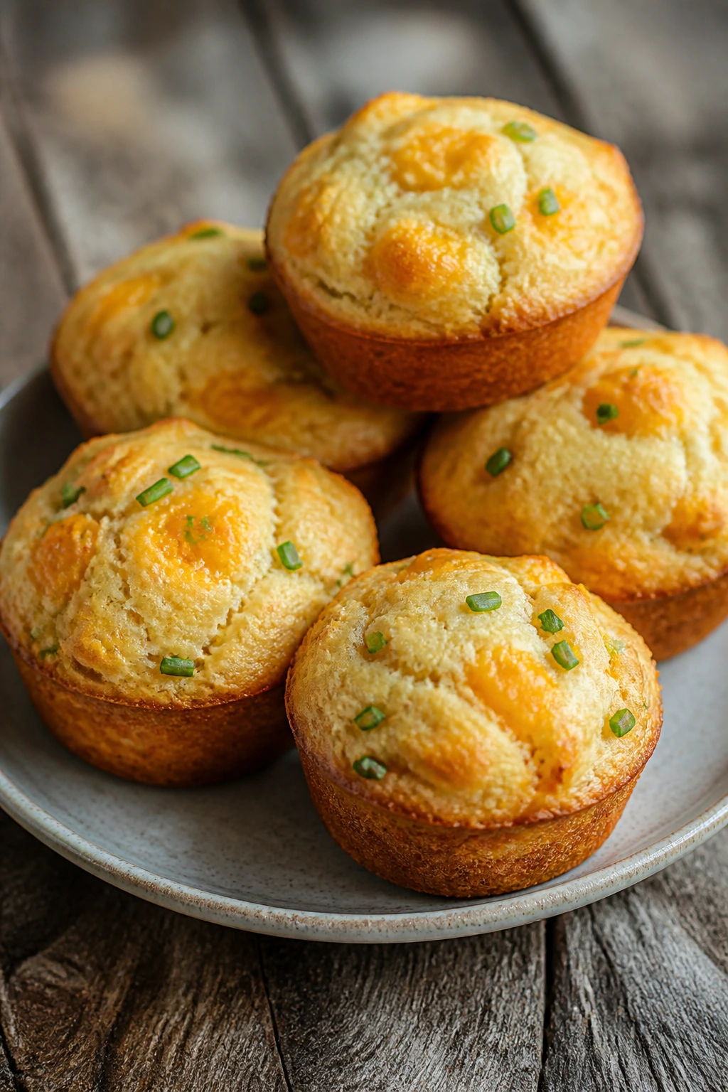 Savory cheddar-chive muffins on a plate