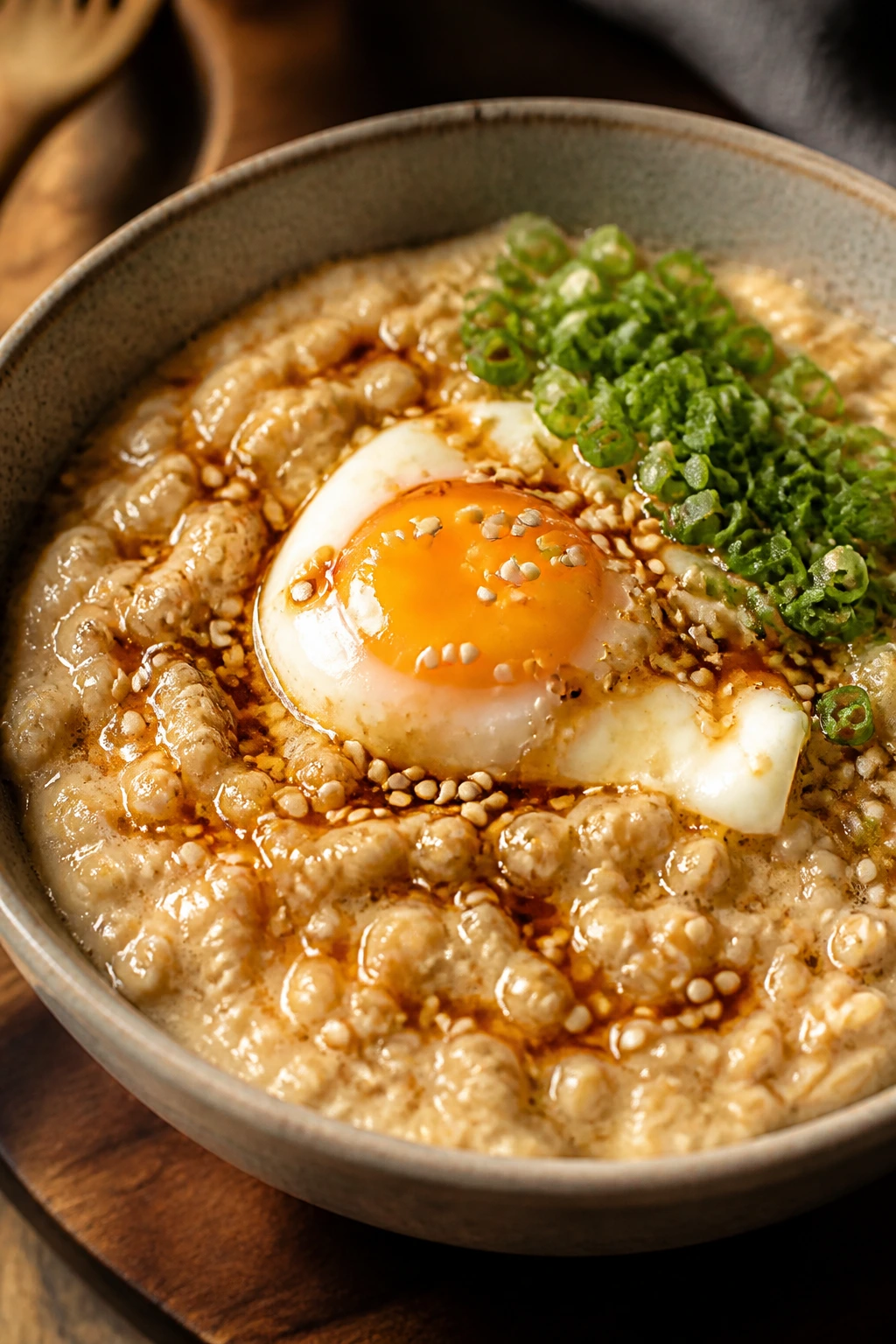 Savory oats with egg and sesame seeds