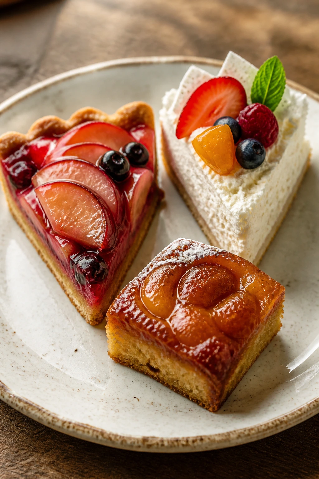 Close-up of seasonal desserts on a plate showcasing vibrant fruit colors