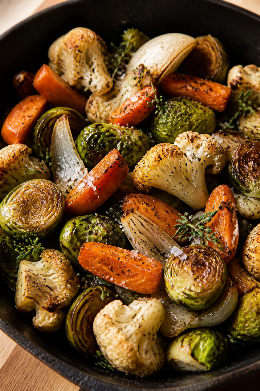 Roasted vegetables with light salt, pepper, and herbs