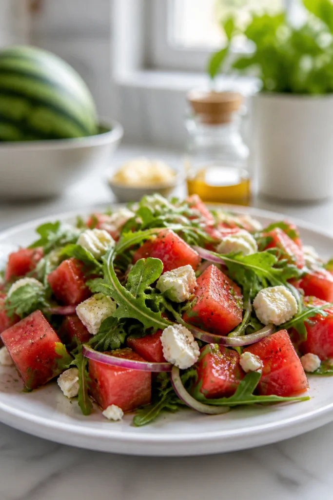 Hearty Watermelon Feta Salad with Homemade Dressing