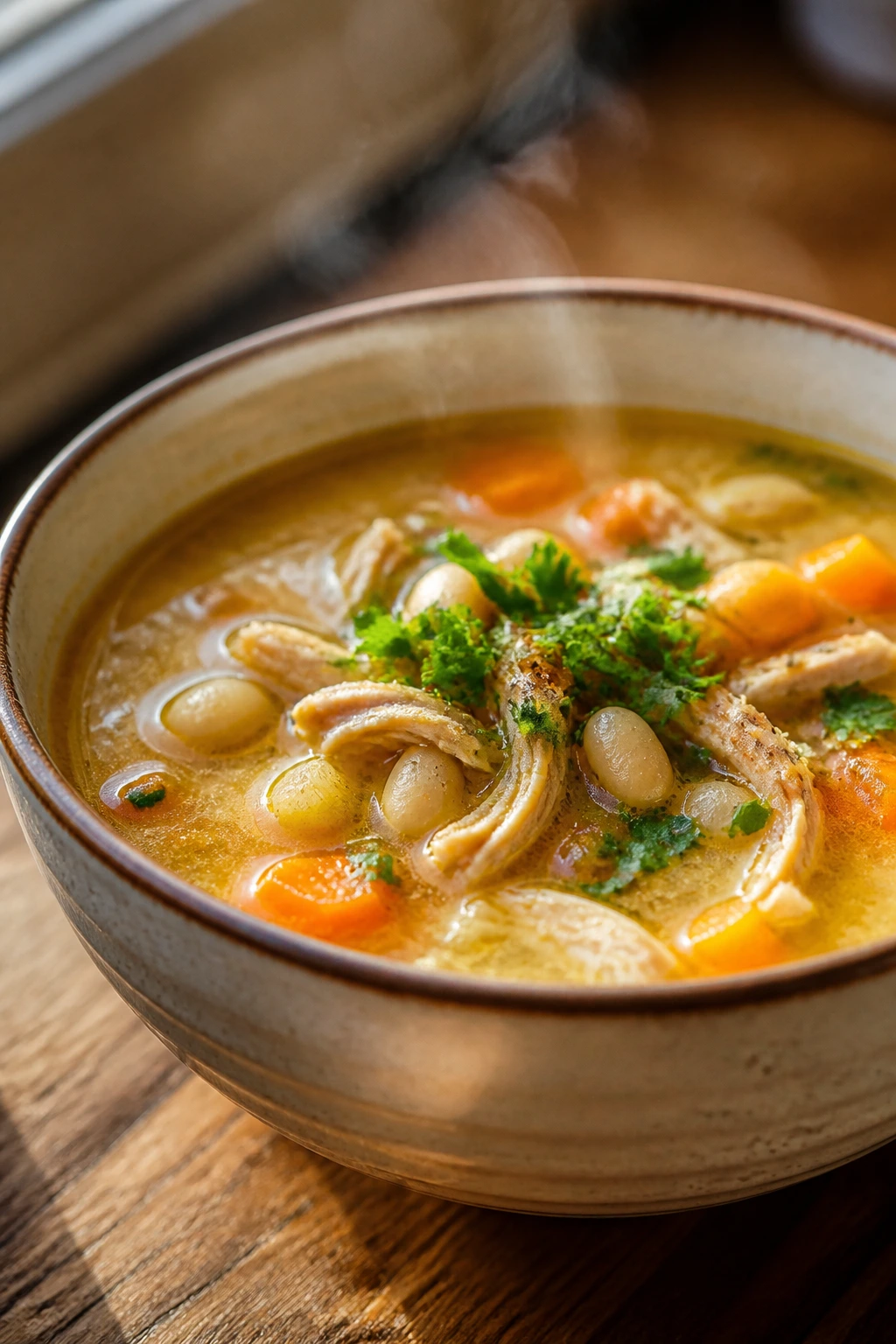 Close-up of a simple soup bowl ready to serve