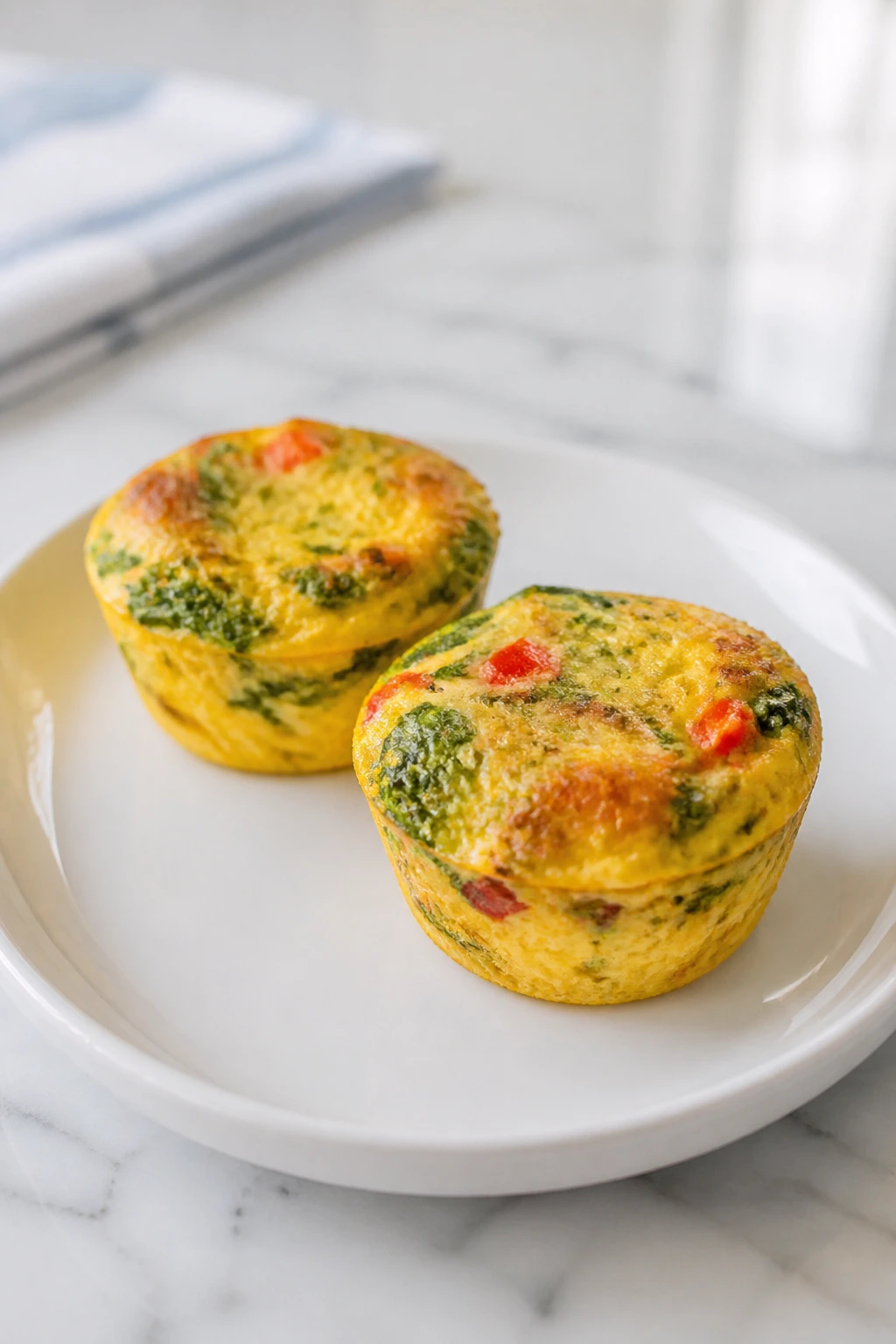 Plate with two egg muffins ready to serve