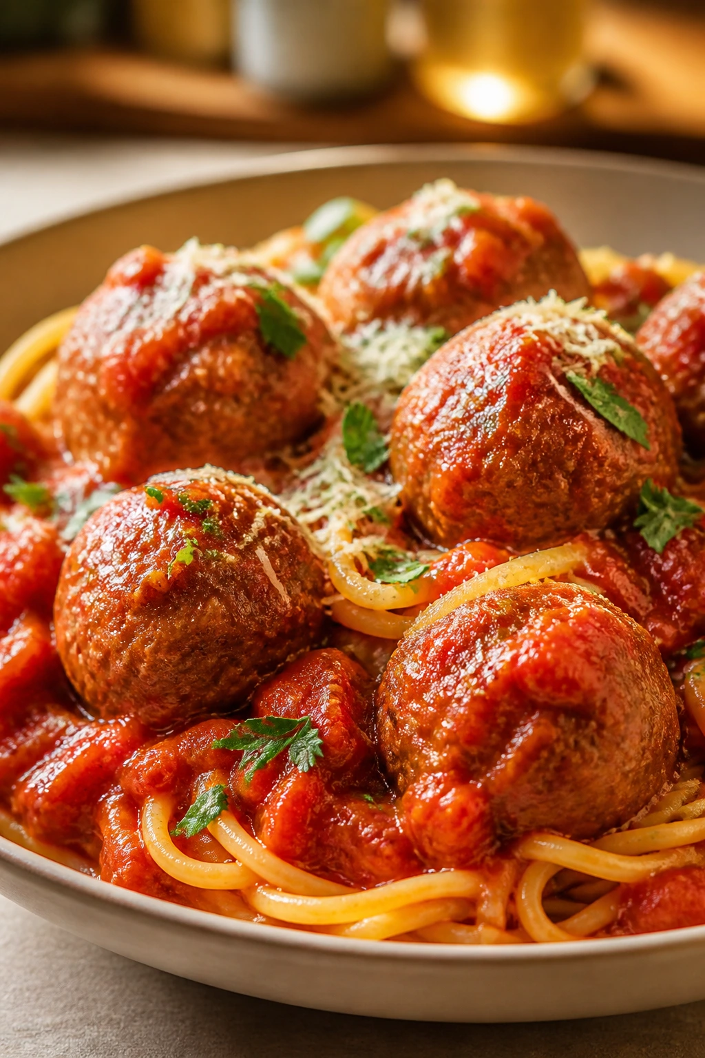 Plate of saucy meatballs served complete and inviting