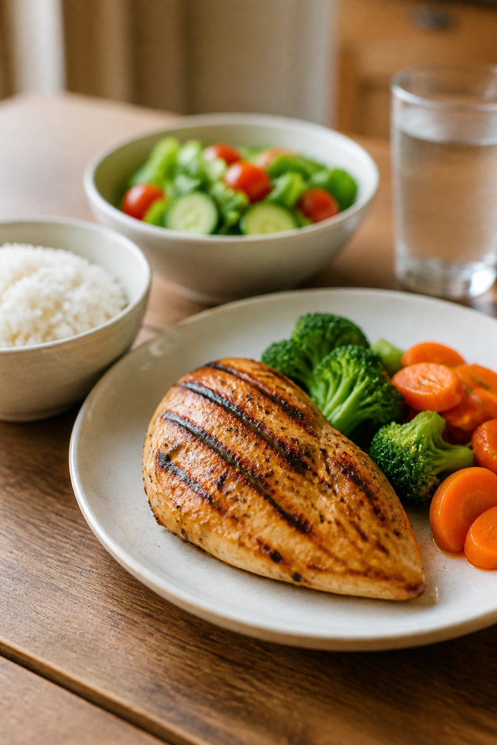 Plate of plated dinner showing main protein with simple sides for kid-friendly serving