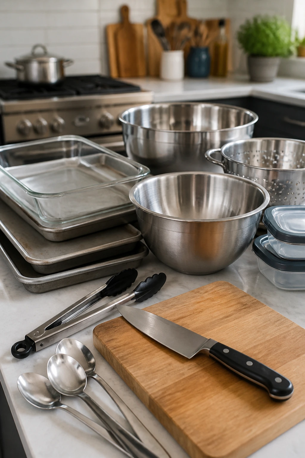 Close-up of essential serving tools for an easy party spread