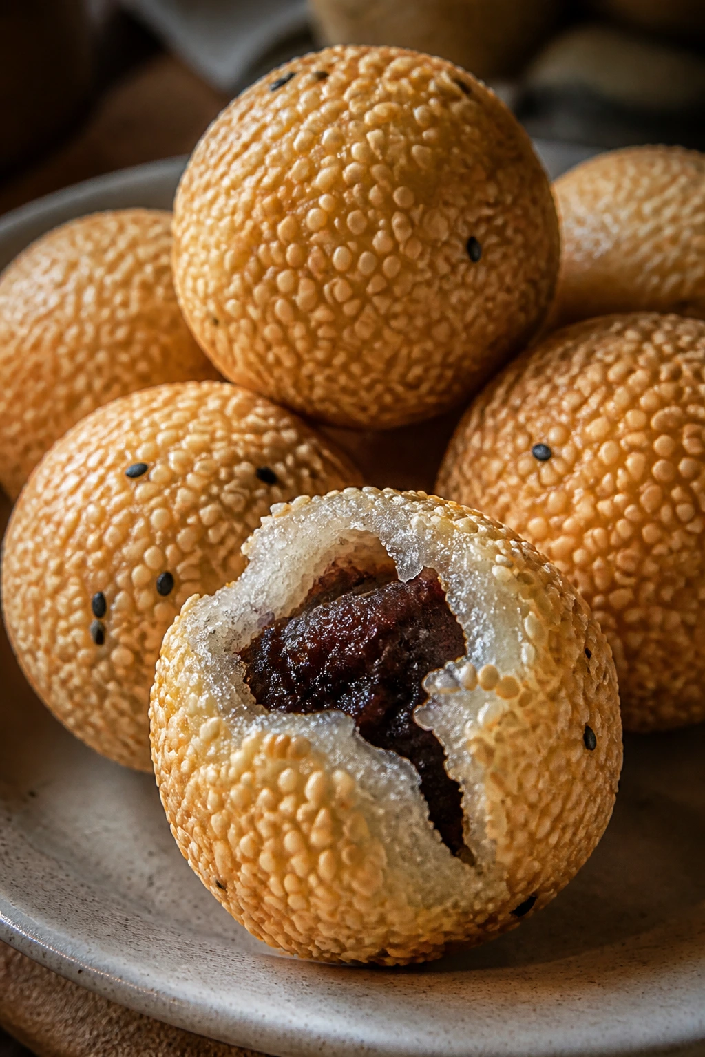 Golden sesame balls with red bean filling
