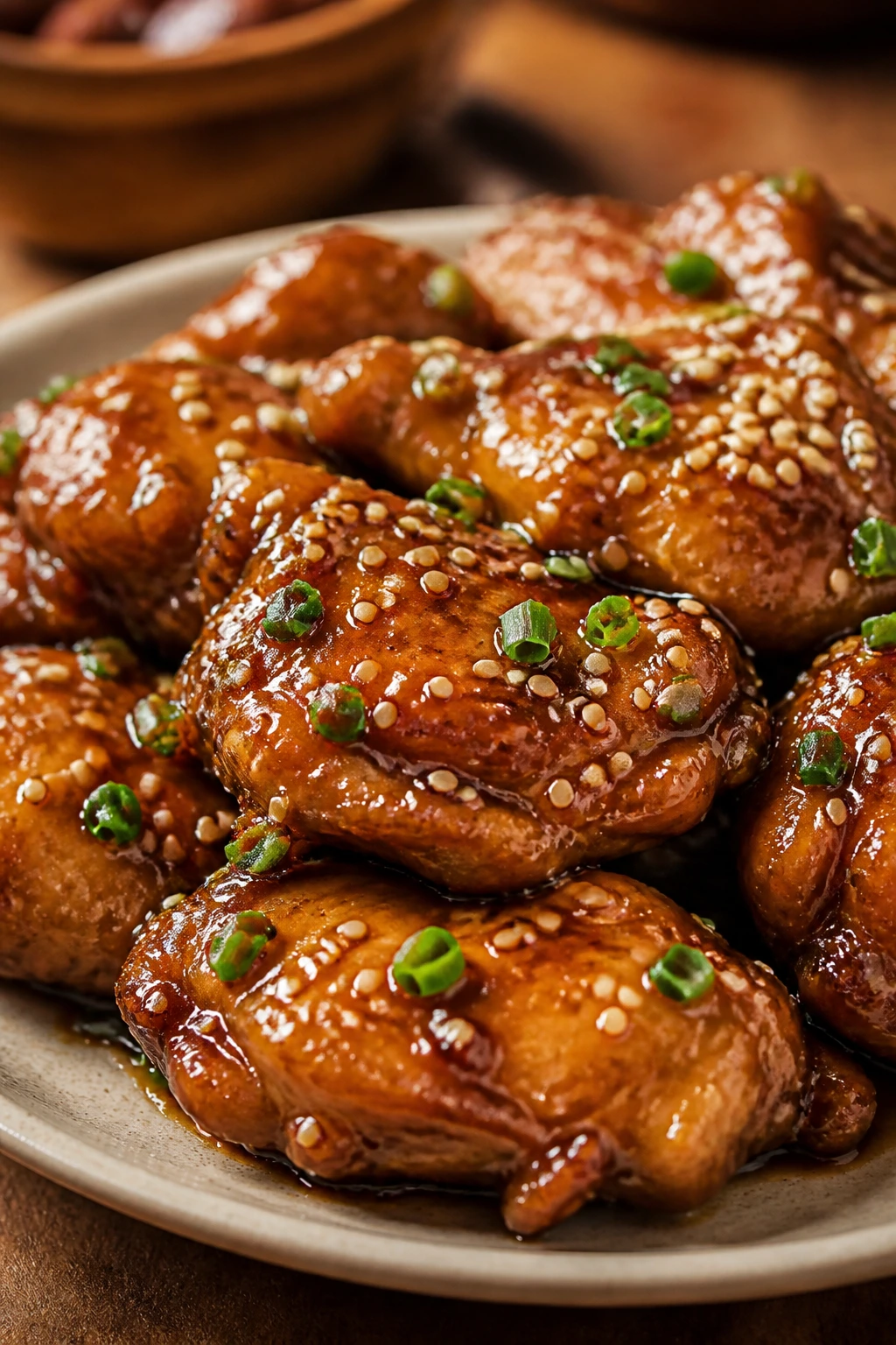 Close-up of sesame chicken with sesame seeds on a plate