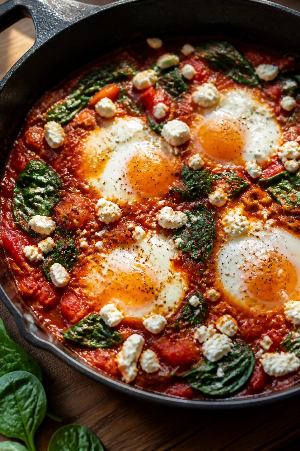Skillet shakshuka with spinach and feta