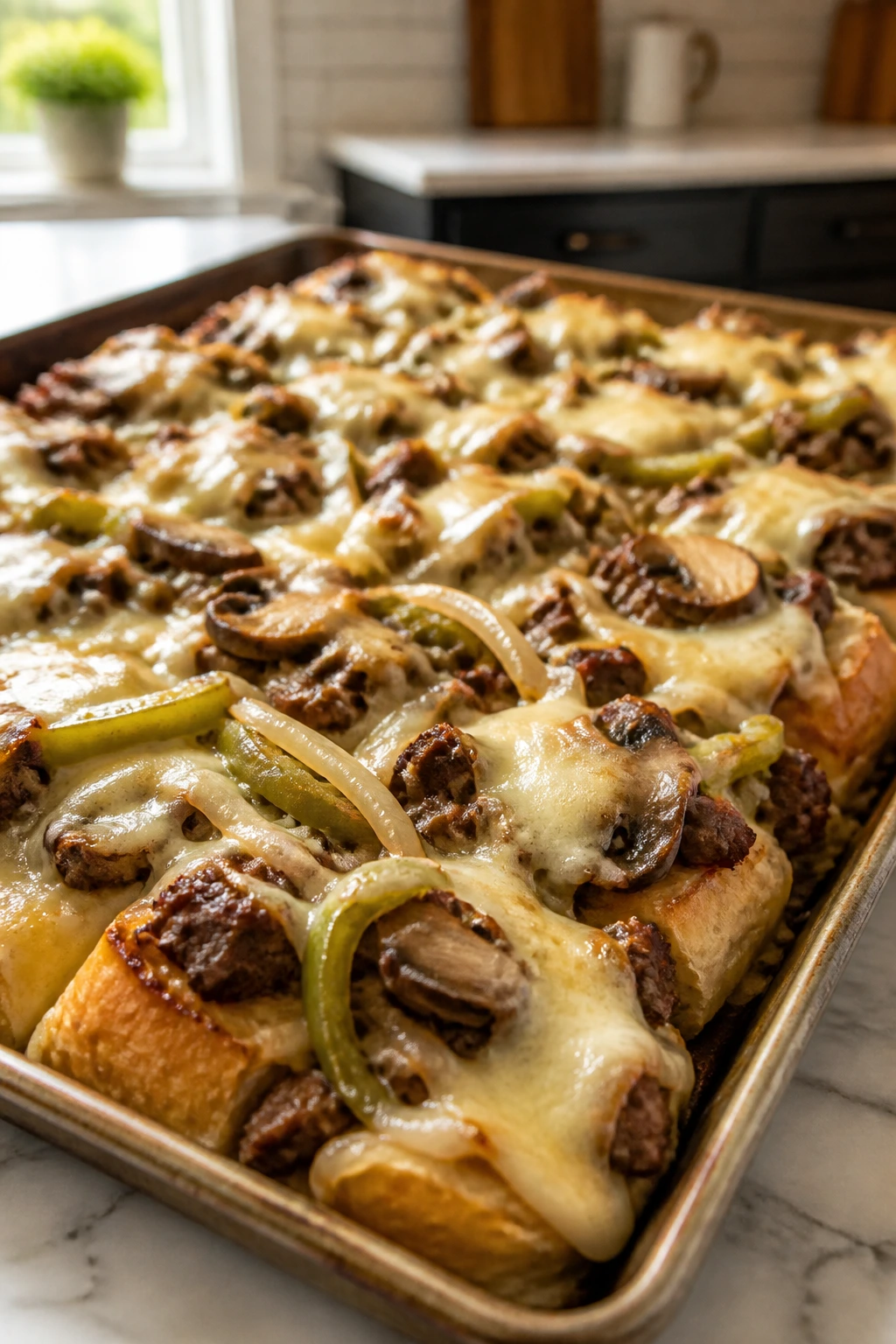 Sheet pan with beef and vegetables ready for sliders