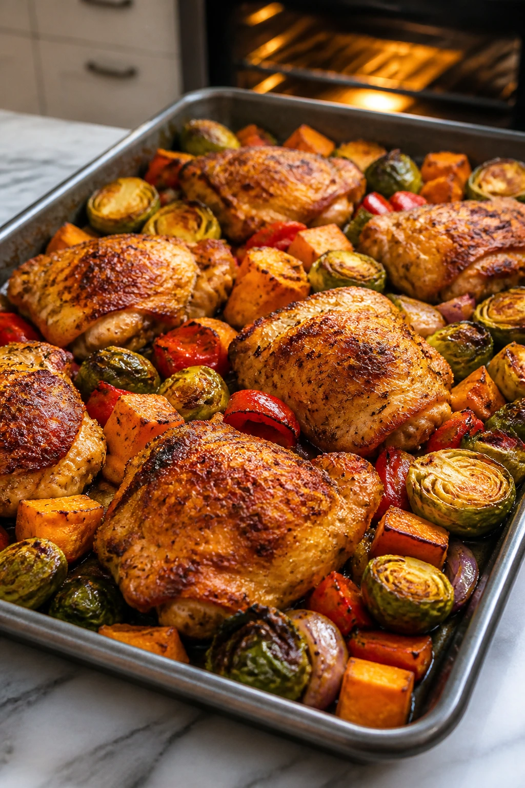 Sheet pan with crispy chicken and vegetables