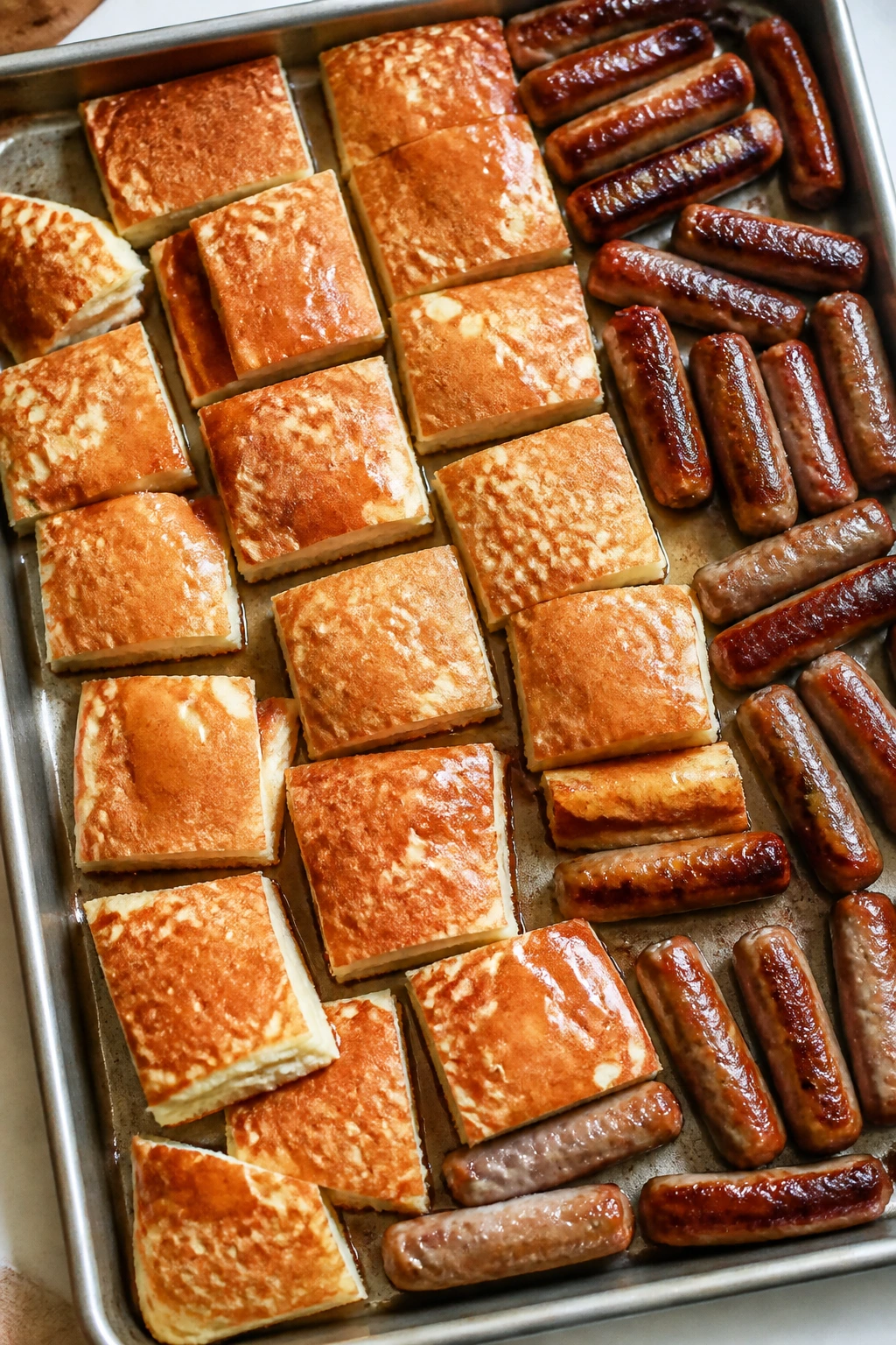 Sheet pan pancakes and sausage on a sheet pan