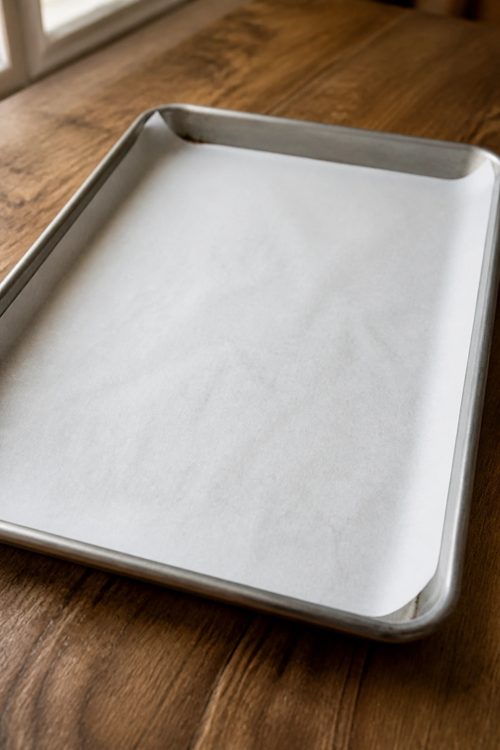 9x13-inch sheet pan lined with parchment on counter