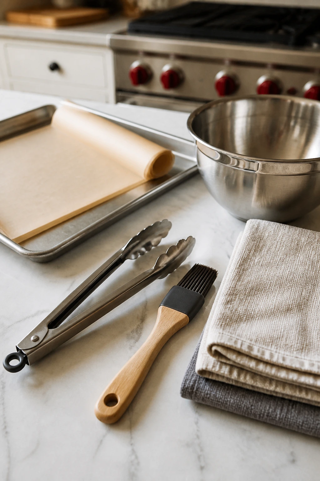 Essential kitchen tools for crispy vegan BBQ arranged on a counter