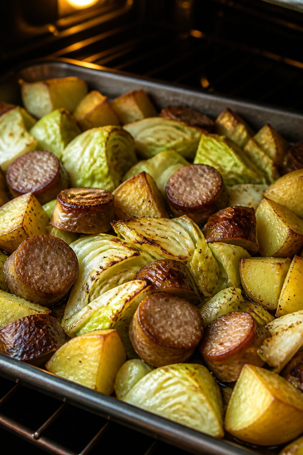 Sheet pan sausage potatoes cabbage dish