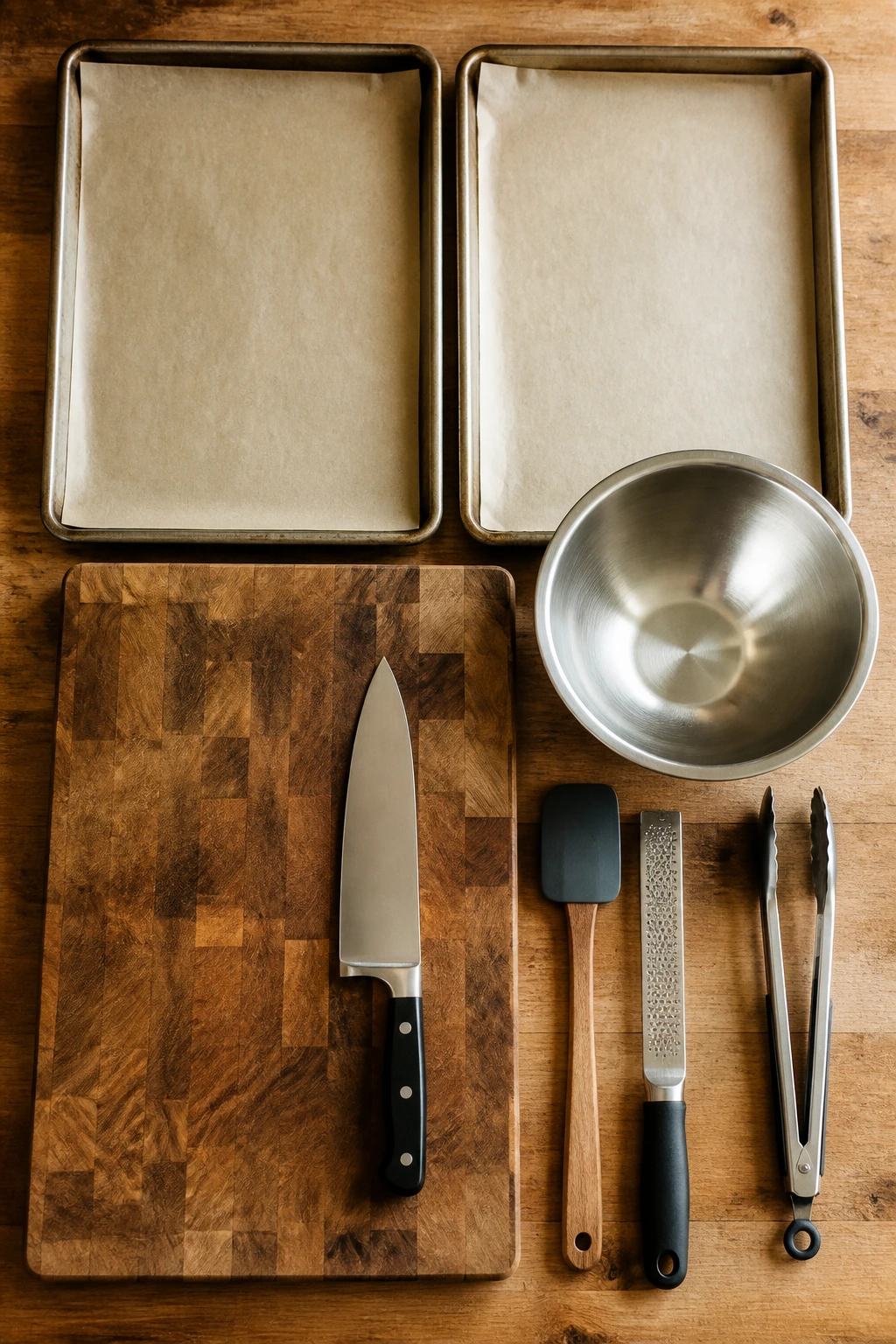 Tools for roasting arranged on a kitchen counter