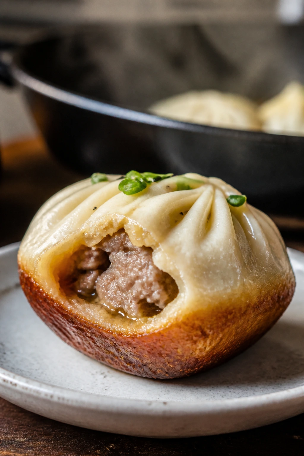 Sheng Jian Bao with crackly bottom and juicy filling