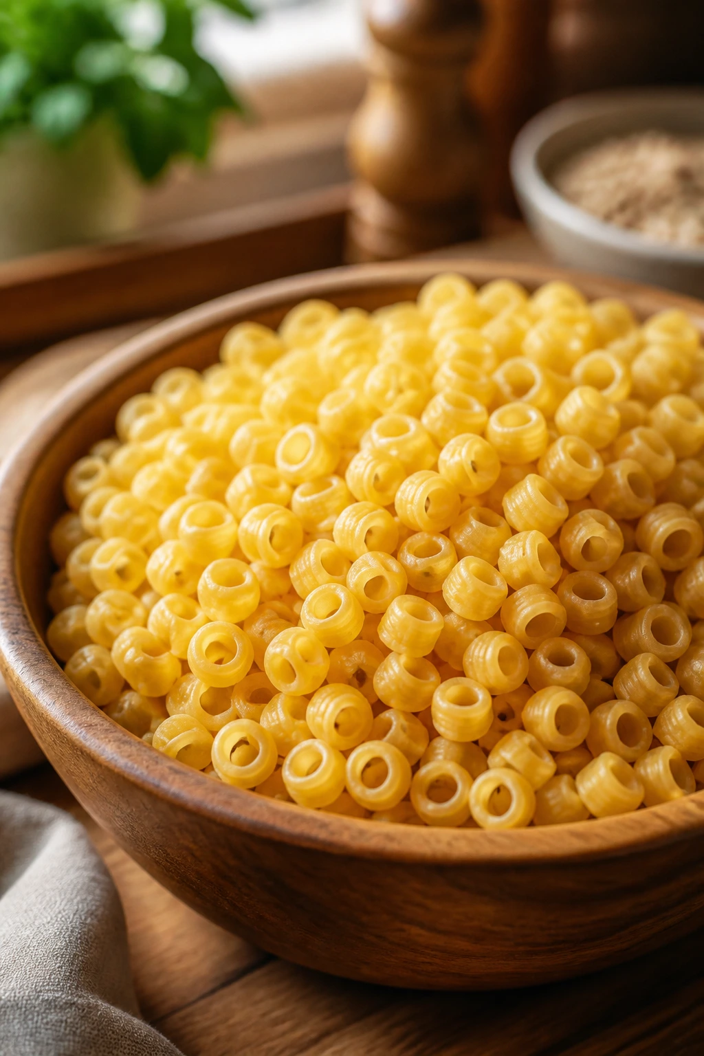 Close-up of short pasta in a bowl