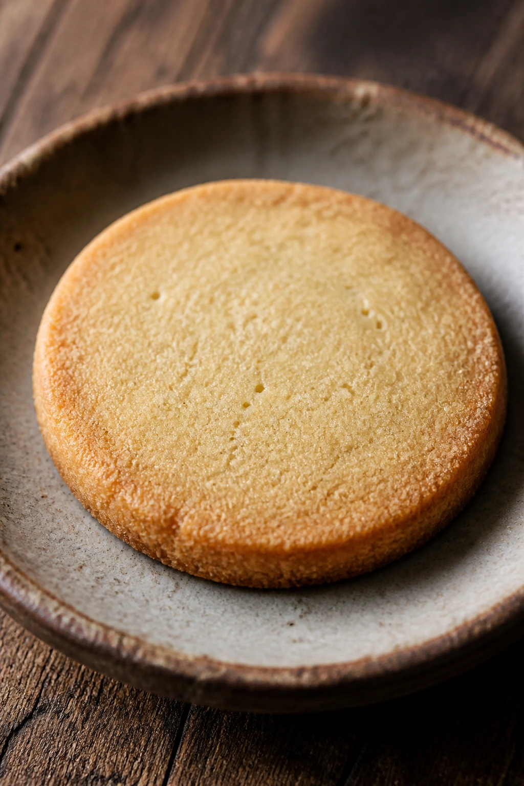 Close-up of brown butter shortbread cookie on rustic plate